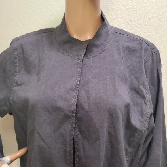 EILEEN FISHER STRETCH LINEN-BLEND OPEN FRONT STAND COLLAR KIMONO JACKET TOP XL - Picture 5 of 8